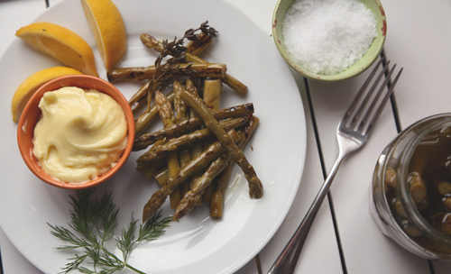 Asparagus with lemon olive oil mayonnaise